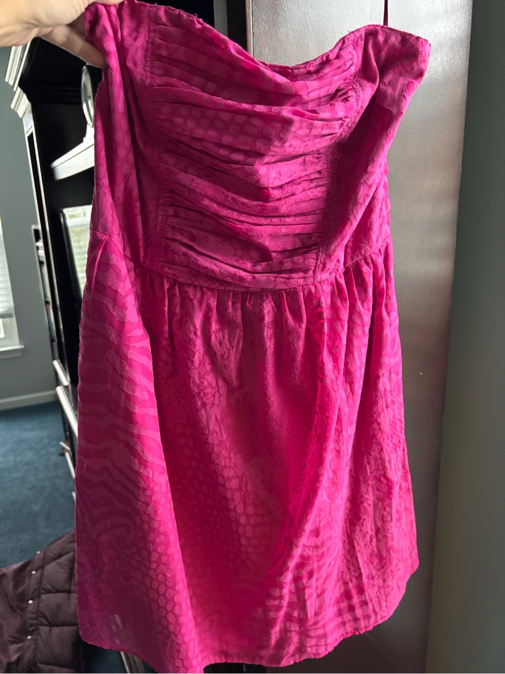 Express Hot Pink Strapless Ruched Dress
